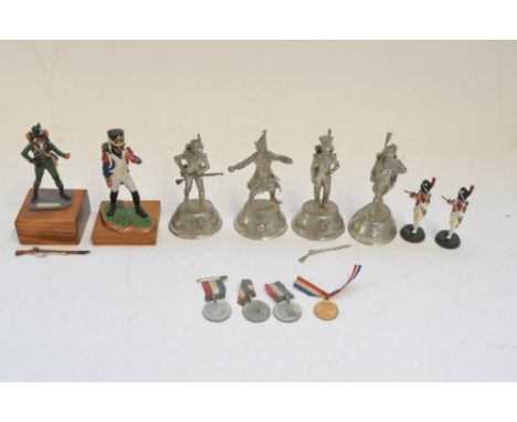 Collection of painted and natural metal soldier figures (approx 1/24 and 1/32 scale: A/F, some missing parts/damage see photo