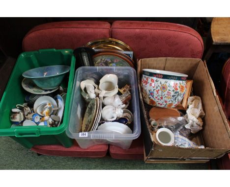 3 boxes of assorted Ceramics and bygones inc. Barometer, Japanese Coffee set etc 