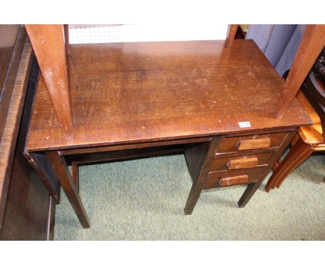 Narrow Oak desk with cup handles and 3 drawers 