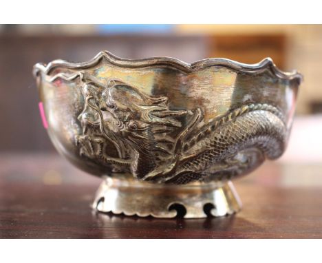 Chinese Silver Dragon decorated bowl marked ShingFat to base 