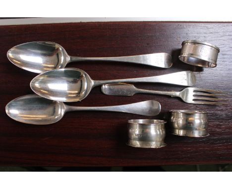 Collection of assorted Silver Flatware and SIlver Napkin rings 250g total weight 