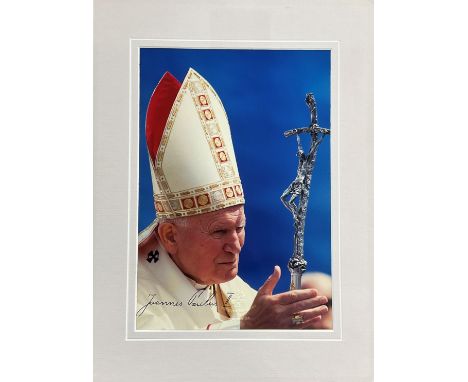 John Paul II (1920 2005) Pope of the Catholic Church 1978 2005. An excellent colour signed 8 x 11. 5 photograph featuring a t
