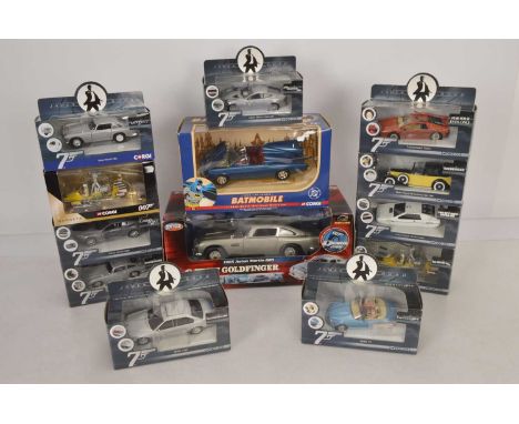 Modern Diecast 1:18 Scale and Smaller James Bond and Batman Vehicles, all boxed, James Bond Joy Ride 1:18 scale 33745 1965 Go