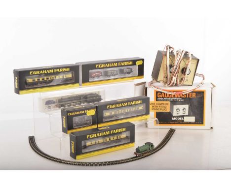 Farish N gauge Locomotives and rolling stock with controller and track (9), comprising Farish J94 0-6-0 Tank locomotive green