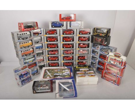 Modern Diecast Private and Commercial Vehicles (54), all boxed/cased, in various scales, 1:43 scale and similar, Maisto Sterl