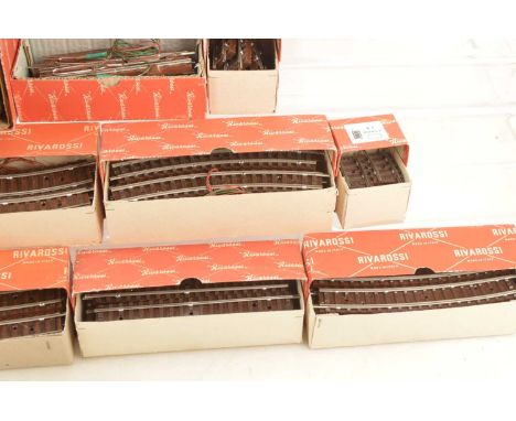 Rivarossi 1940s/50s Bakelite Two Rail HO Gauge Track (55), all in red script Rivarossi boxes, moulded with twenty sleepers, c