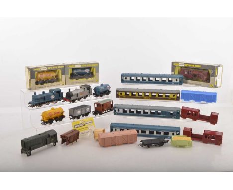 Wrenn 00 Gauge unboxed Shell and ESSO 0-6-0 Tank Engines and related wagons and a quantity of spare coach and wagon bodies an