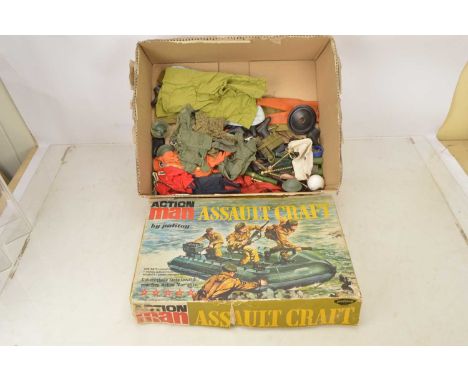 Action Man 1970's Assault Craft and various clothing and Accessories, Palitoy Assault Craft with two paddles and motor, in or