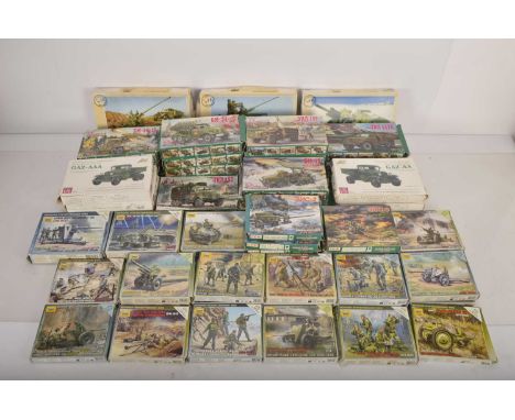 Unbuilt 1/72 scale Eastern European plastic  military kits  in original boxes (57), comprising Model group Gaz-AA truck (6), 