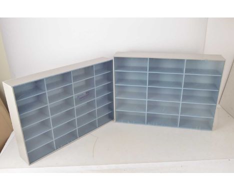 Various Model Railway  and suitable for other Toys wood and glass and plastic Display Cabinets (7 display shelf units and 3 p