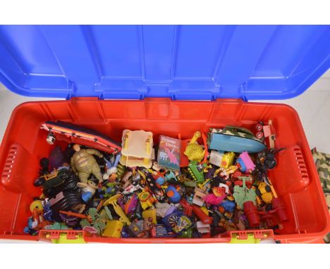 1990's Plastic Toys, including a crate of Duplo with playmat and baseplates, a crate of various plastic toys including Matchb