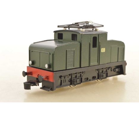 A Rivarossi 0 gauge powered semi-detailed German (DB) 0-4-0 Electric Locomotive, with a heavy brass-body, on plastic underfra