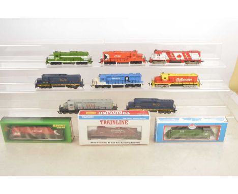 US outline Walthers Mehano Model Power diesel switchers H0 gauge (11), comprising in original boxes Model Power 6834 Burlingt