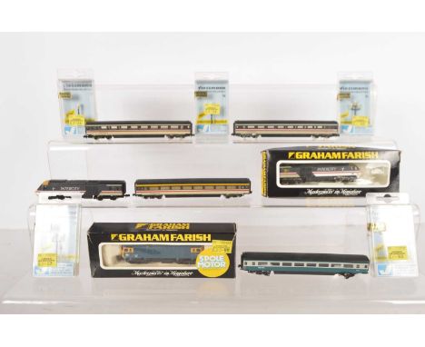 Graham Farish N gauge  Locomotives and Coaches with Electric Lamp Posts (12), comprising in original boxes Farish 8315 Class 