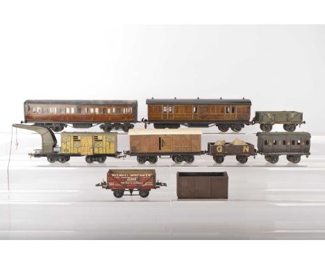 Assorted vintage Commercial 0 Gauge Rolling Stock by various makers (9), including LMC bogie LMS coach, 'Whitaker' coal wagon