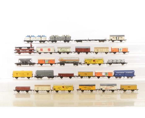 Fleischmann HO Gauge Continental Freight Stock (29), all unboxed, mainly DB Germany, includes sliding door vans, flat trucks,