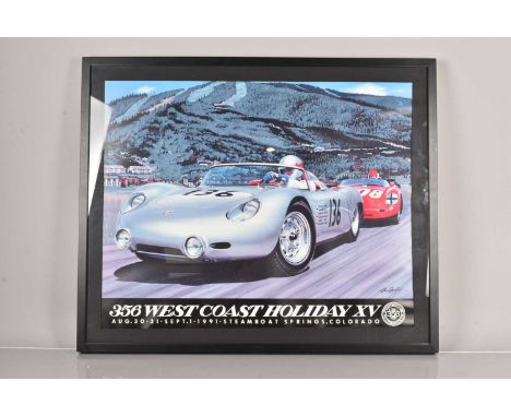  Of Porsche interest, 1990's West Coast Holiday posters and frame copy of Christophorus Magazine cover (3), Holiday XV poster
