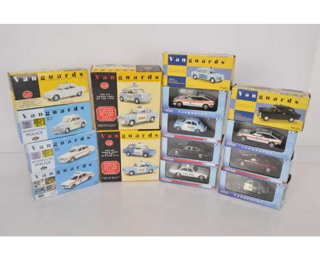 Corgi and Lledo Vanguards UK Police Cars (15), all boxed/cased with card sleeves, all vintage vehicles, PC2002/ PC1002 Police