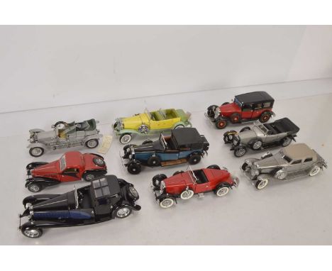 Danbury and Franklin Mint 1930s and Earlier 1:24 Scale Cars (9), all boxed, Franklin Mint, 1907 Silver Ghost (dirty from disp