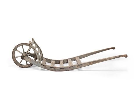 A vintage Swedish wooden hand trolley / barrow 190cm long  Provenance: Malmo Fish Market