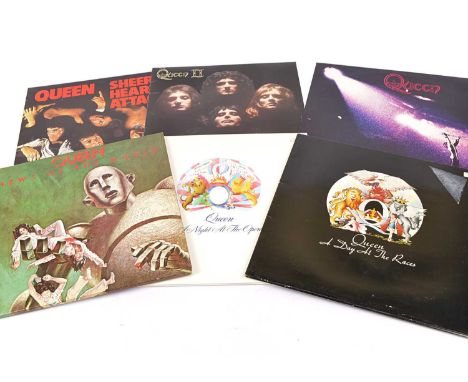 Queen LPs, fourteen UK release albums comprising Queen, Queen II, Sheer Heart Attack, A Night at the Opera, A Day At The Race