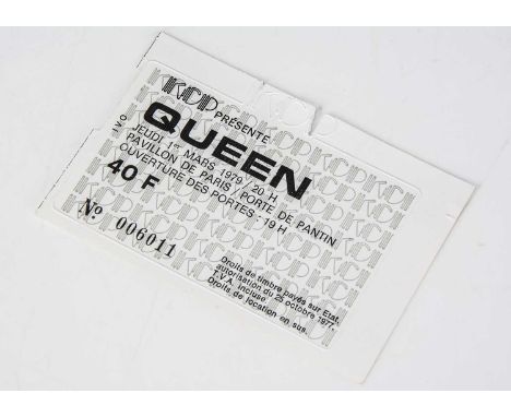 Queen Concert Ticket, Queen Concert Ticket for Pavillon De Paris 1st March 1979 - very good condition