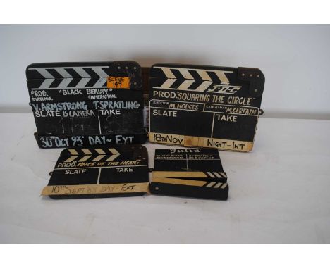 Film Clapper Boards, four clapperboards comprising three small Film Clapper Boards (approx 26cm x 21cm) from films 'Black Bea