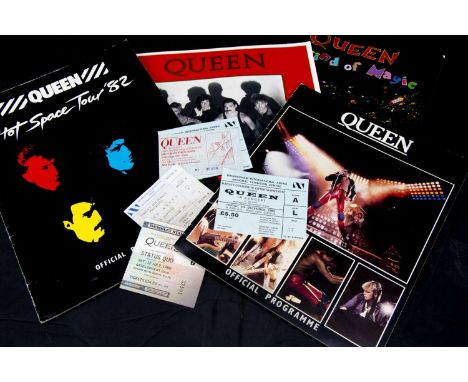 Queen Programmes / Tickets, collection of four Queen Programme and Concert Ticket combinations comprising A Kind of Magic Pro