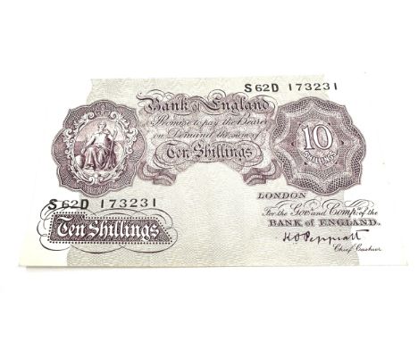 Peppiatt - MAUVE - 1940 to 48 - P366 - EMERGENCY ISSUE - Second World War - English 10 shilling Banknote.Peppiatt  MAUVE  194