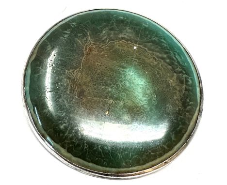 Antique Arts &amp; Crafts  sterling silver framed Green Blue Ruskin Pottery Plaque Brooch measures 44mm dia