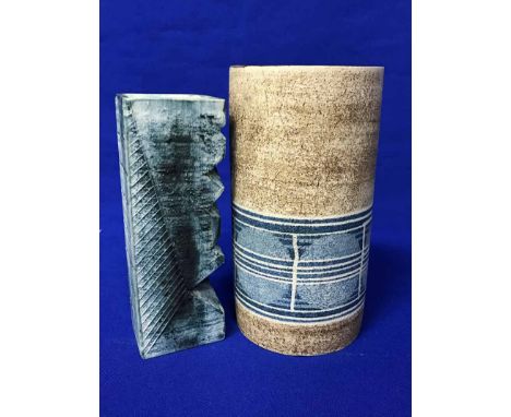 TWO CERAMIC VASES IN THE TROIKA STYLEone cylindrical, the other square (2)