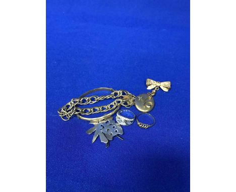 LOT OF MIXED JEWELLERYincluding 9ct gold 'Sarah' chain, three rings, bracelet, bangle, locket etc