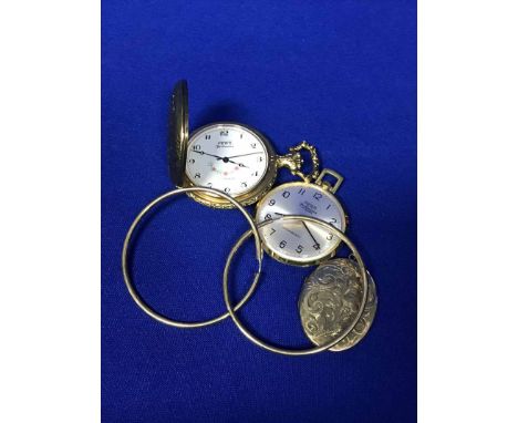 GROUP OF VARIOUS JEWELLERY AND WATCHESincluding a pair of nine carat gold hoop earrings, 5.9g, two pocket watches and a silve