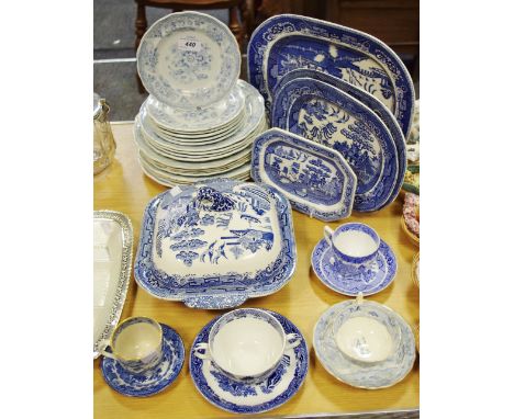 Blue &amp; White - Royal Worcester saucer; Willow pattern tureen and cover; etc qty 