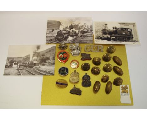 Two silver ARP lapel badges; L.N.E.R railway service badge; National Traction Engine Club badges; buttons;etc 