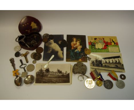 Boxes &amp; Objects - a Chinoiserie lacquered trinket pot and cover; Britannia repair outfit; George III coinage; novelty cad