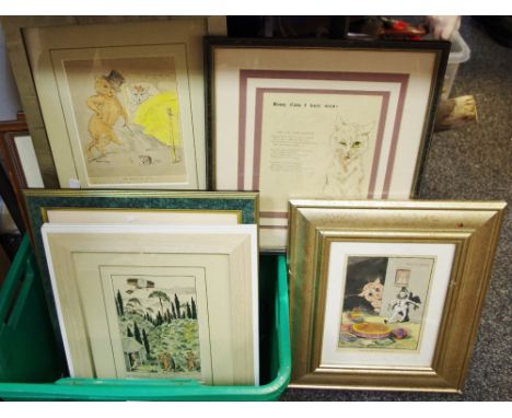 After Louis Wain, book plates and reproductions framed