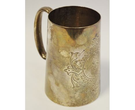 An Victorian silver glass bottom tankard dated 1874 by Martin, Hall &amp; Co (Richard Martin &amp; Ebenezer Hall), large chas