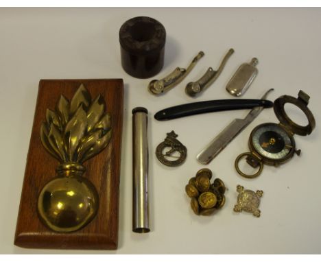 Militaria - A WWI Grenadiers emblem plaque, oak mount; a WWI 10th Highland Light Infantry marching compass inscribed G.Ross A