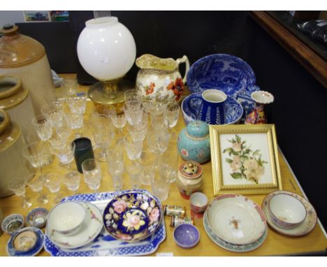 An early/mid 20th century brass oil lantern; late 18th/early 19th century English porcelain cabinet saucers and tea bowls; a 