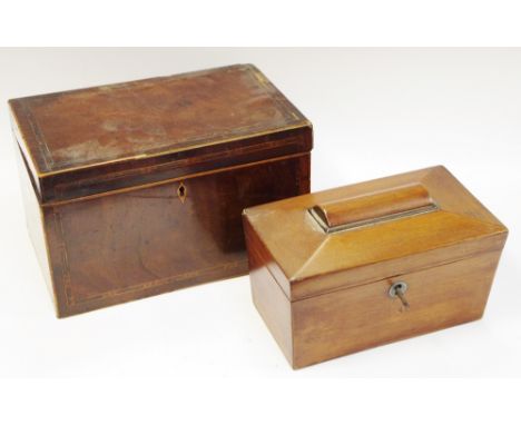 A Regency tea caddy; another sarcophagus shaped caddy (2)