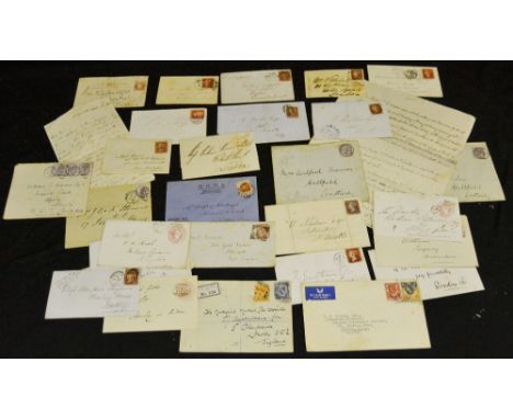 Postage - a Shropshire Union railways and canal co. load ticket for 1Kg of lead dated 1891; envelopes with penny reds;etc; an