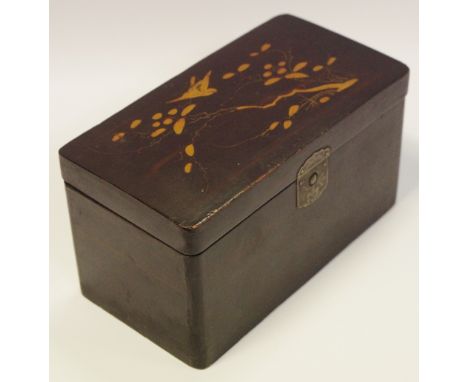 A Japanese export lacquer rectangular tea caddy, hinged cover enclosing a pair of lidded compartments, Meiji period