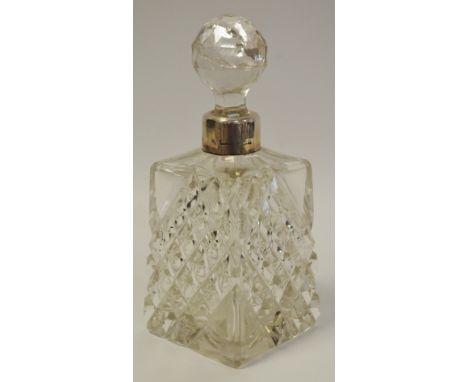 An Edwardian silver mounted hobnail-cut clear glass scent bottle, Birmingham 1904