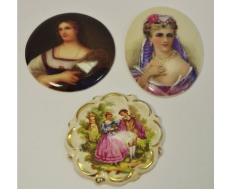 A Continental porcelain portrait miniature, probably Austrian; another, French; another porcelain plaque (3)