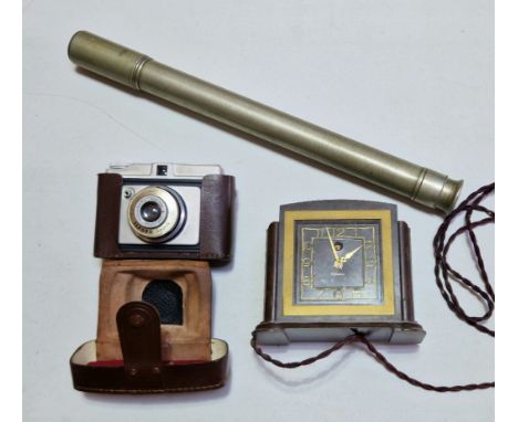 A box of assorted collectables to include a single draw telescope by T.Cooke and Sons Ltd. no.7844, an Ilford Sporti camera &