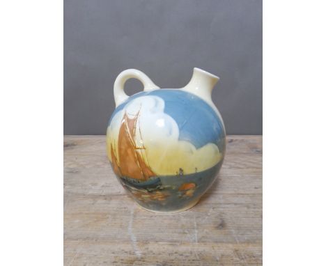 A Royal Doulton charles Noke flagon depicting a fisherman and a fishing boat, height 18cm.Condition:- some light scratches in