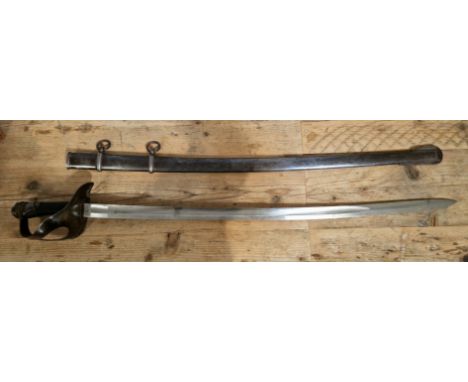 An Italian 1871 pattern heavy cavalry sword with regulation steel hilt, with metal scabbard, length 111cm. Blade length appro