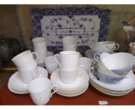 Assorted Royal Copenhagen cups and saucers, together with a Demitasse&nbsp;pierced tray (as found).