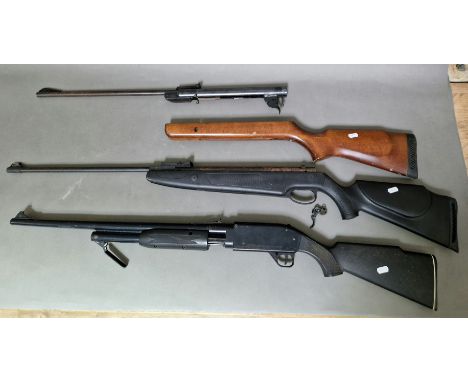 Three air rifles (2 as found), a B.S.A. Supersport .22 calibre air rifle, serial no.DS58623, in 2 parts, a Noric Dragfon .177